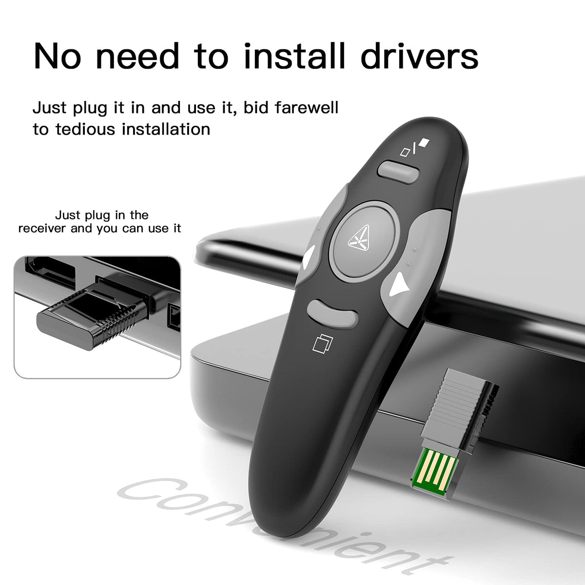 QUI Presentation Clicker Wireless Presenter Remote Clicker for PowerPoint Presentation Remote, PowerPoint Slide Advancer for Mac/Windows/Google Slide/Keynote, Black, A