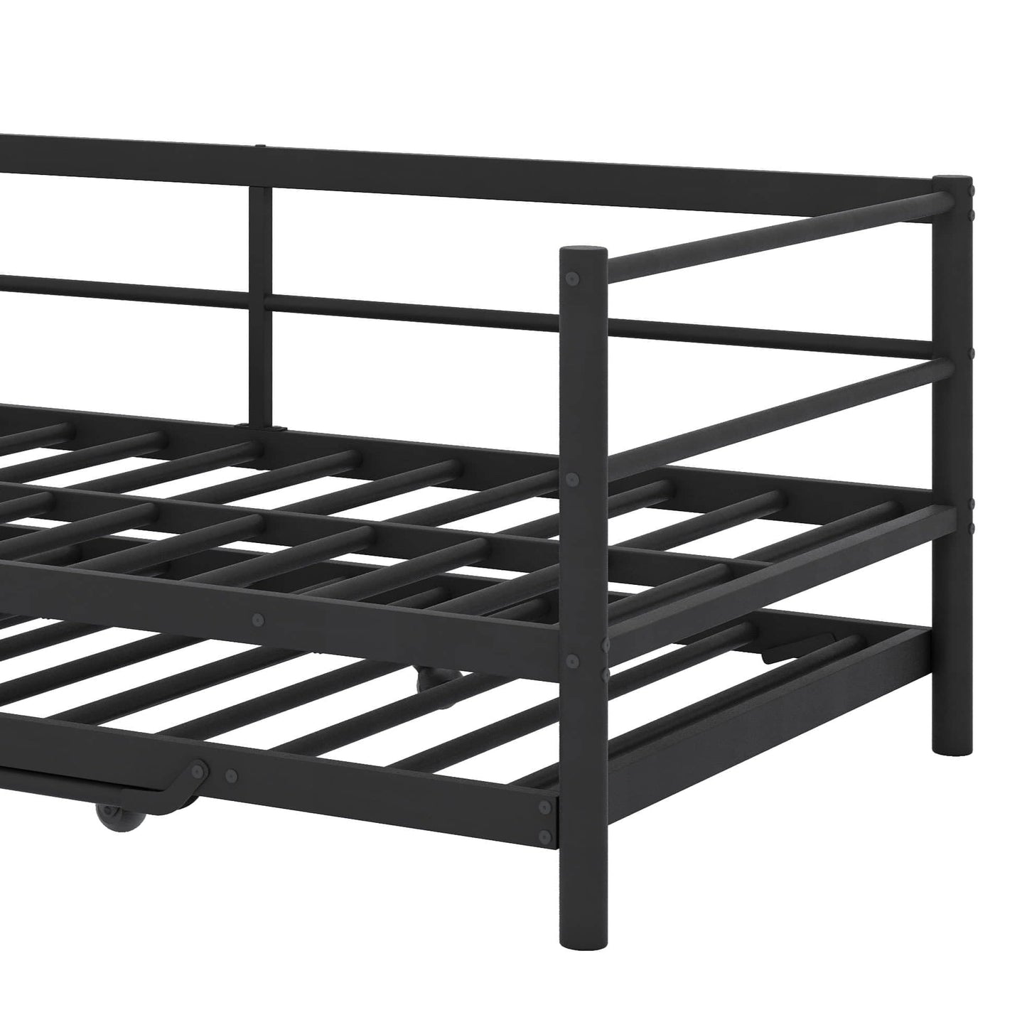YunNianYang Twin Size Black Metal Daybed with LED and Adjustable Trundle