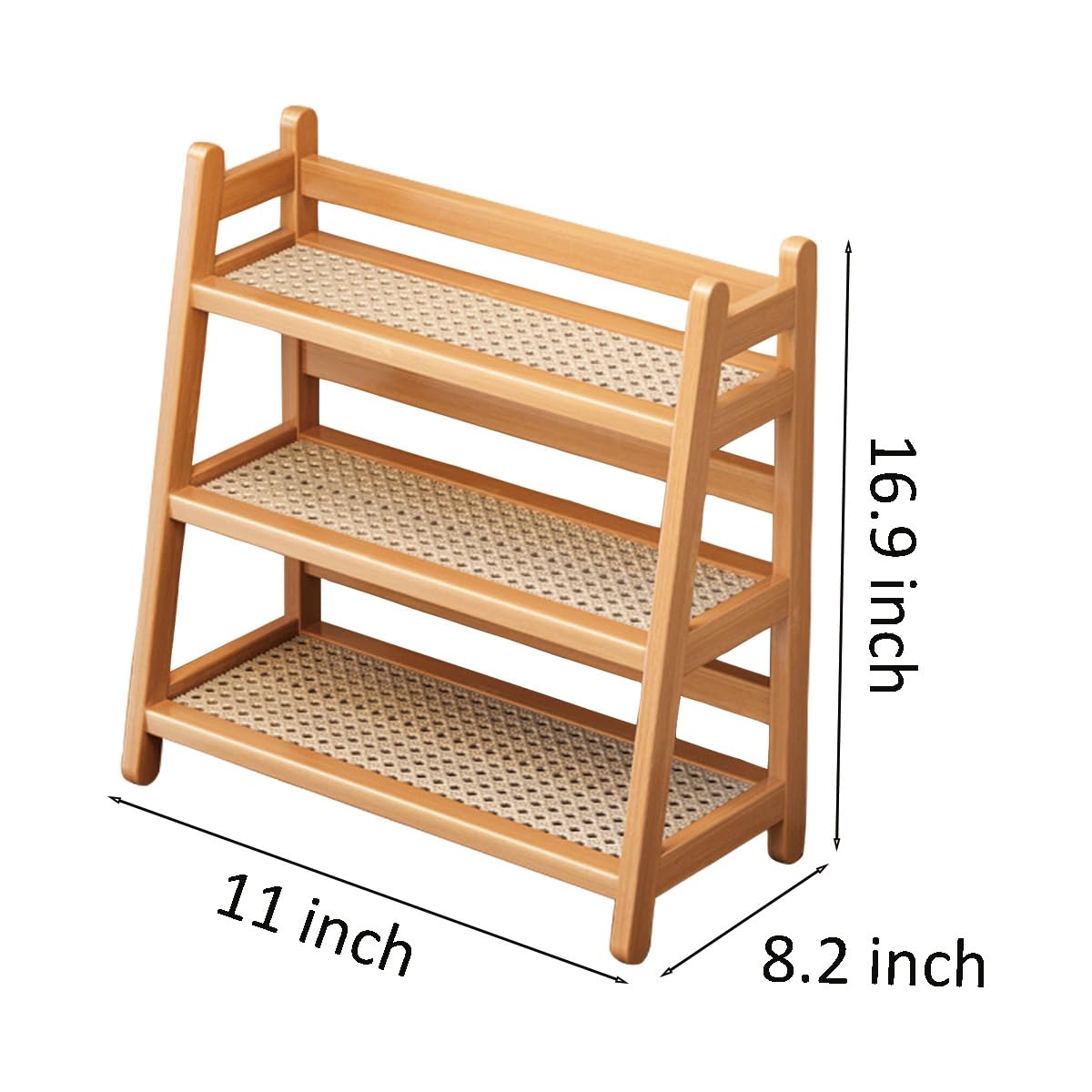 Heoclao Three Tier Wooden Storage Shelf, Bamboo Ladder Shelf, Desk Tabletop Rack, Seasoning Storage Rack for Home, Office, Kitchen