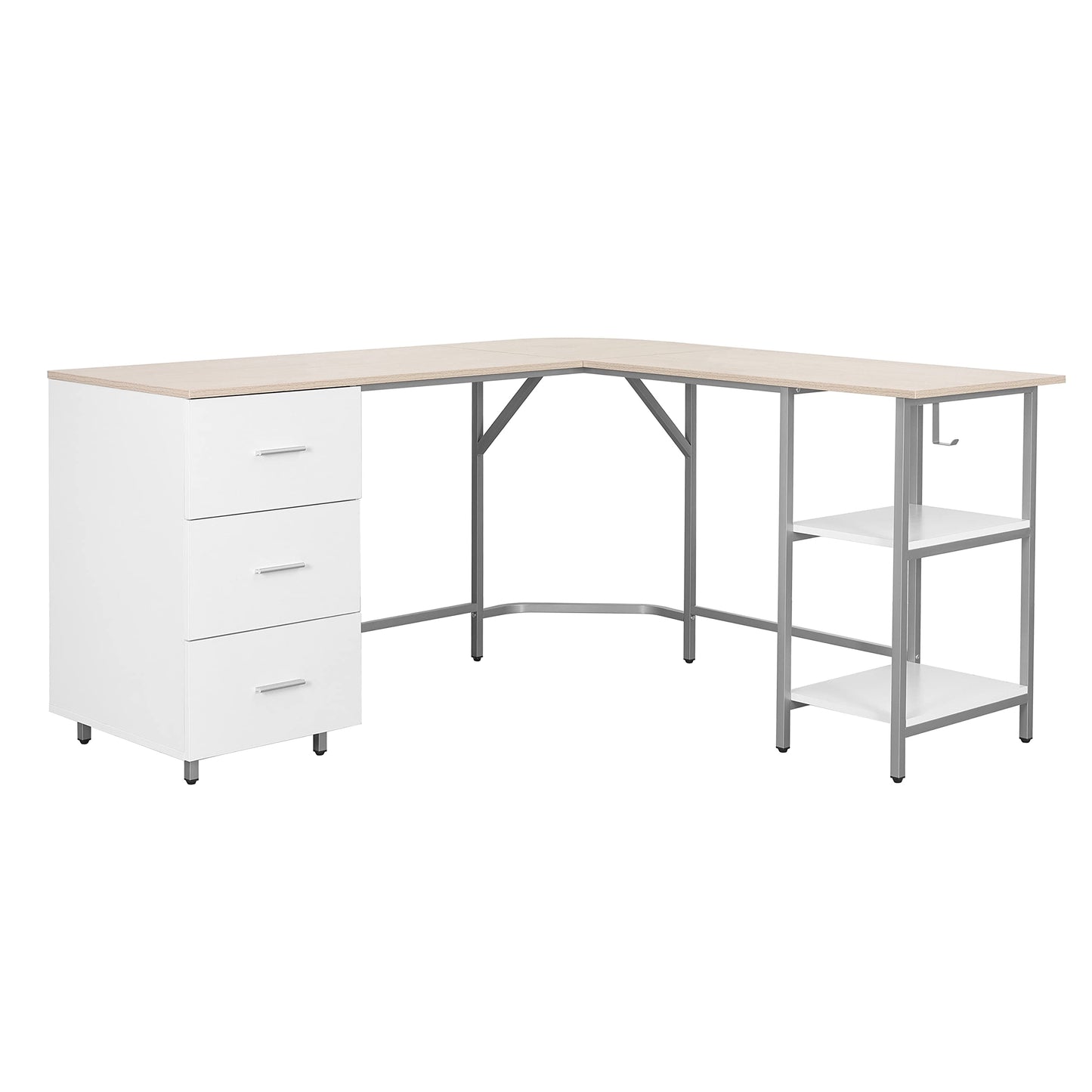 Techni Mobili L Shaped Desk - Two-Toned Computer Desk with Drawers & Storage Shelves - Simple Modern Furniture & Home Office Space Corner Table for Work & Writing