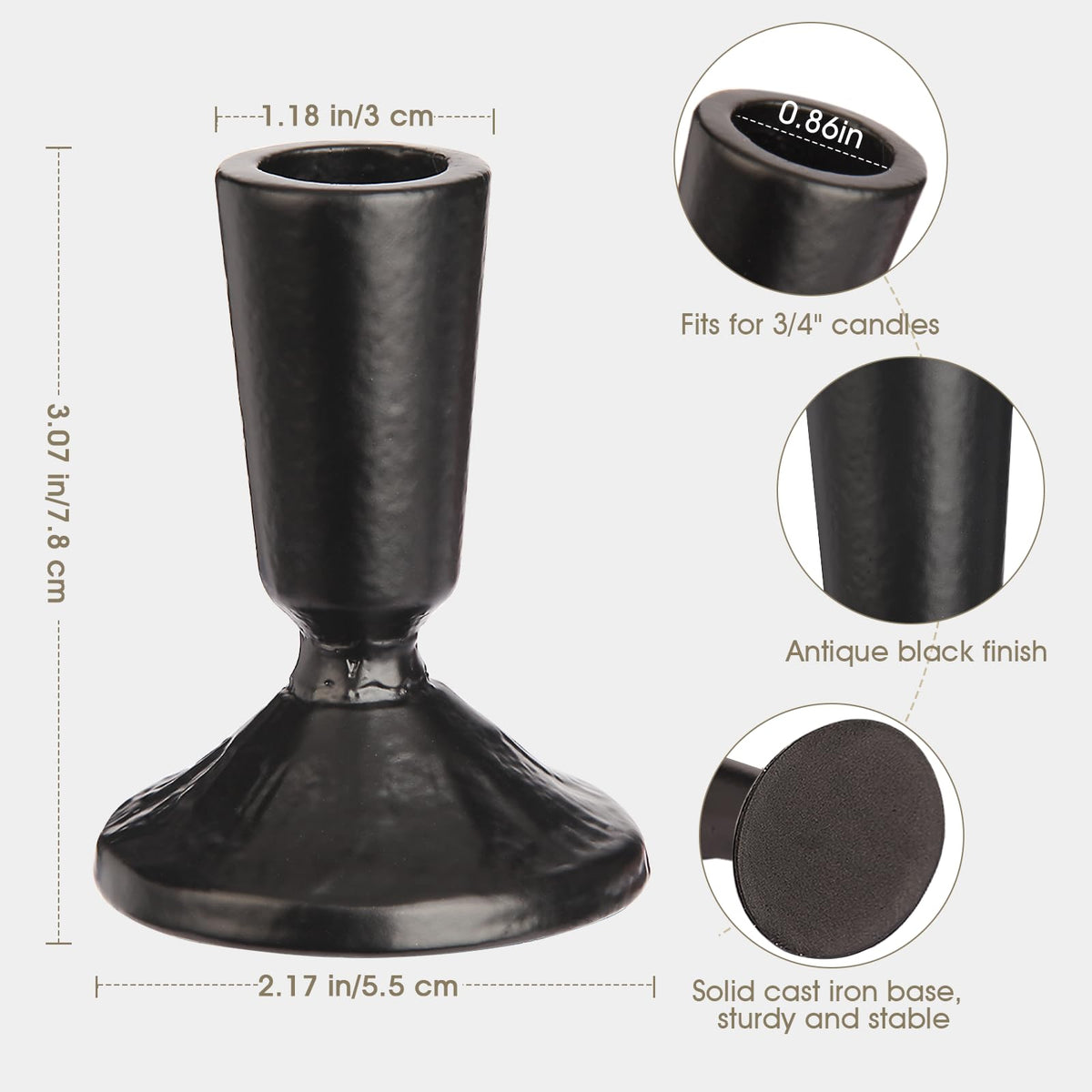 Mofunci Iron Taper Candle Holder Set of 2, Heavy Candlestick Holders Black Candle Holders for Table Centerpiece, Weddings, Mantel and Party Decor