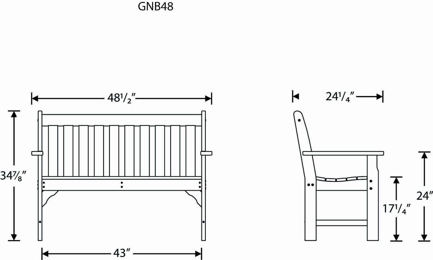 POLYWOOD GNB48BL Vineyard 48" Bench, Black & SBT18BL South Beach 18" Outdoor Side Table, Black