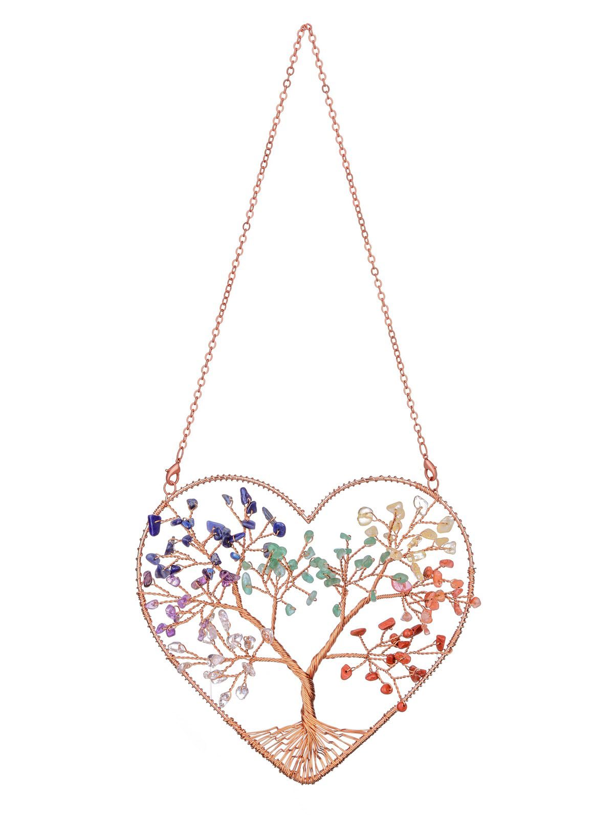 CrystalTears Chakra Crystal Tree Life Heart Hanging Ornament for Home Wall Window Room Decor, Healing Crystals Gemstone Wall Hanger, Positive Crystal Gifts for Women Mom Birthday Christmas