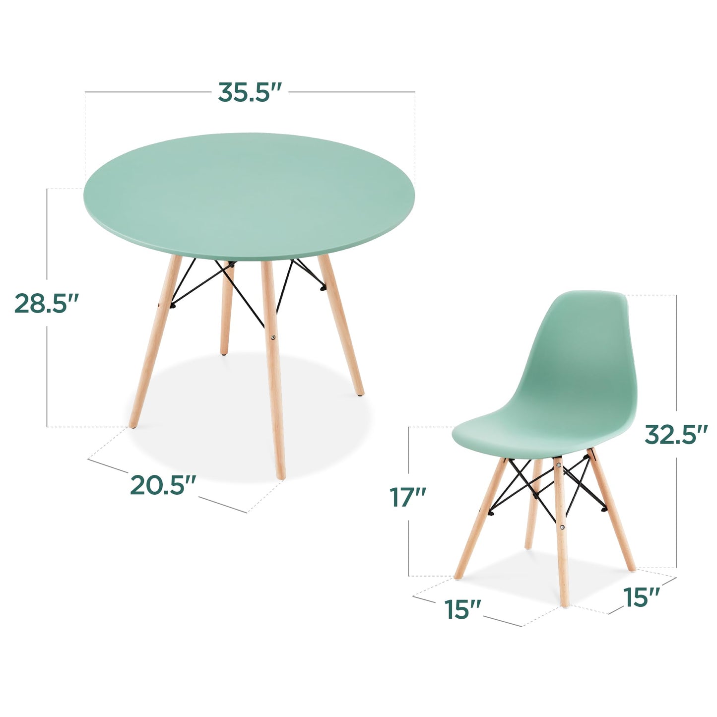 Best Choice Products 5-Piece Dining Set, Compact Mid-Century Modern Table & Chair Set for Home, Apartment w/ 4 Chairs, Plastic Seats, Wooden Legs, Metal Frame - Light Green/Oak