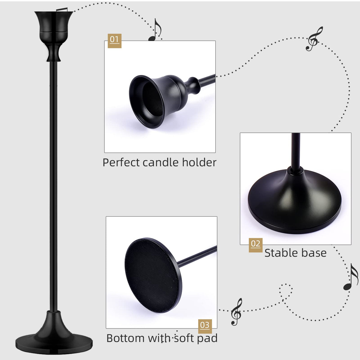 Vintage Black Candelabra Candle Holders for Fireplace & Dining