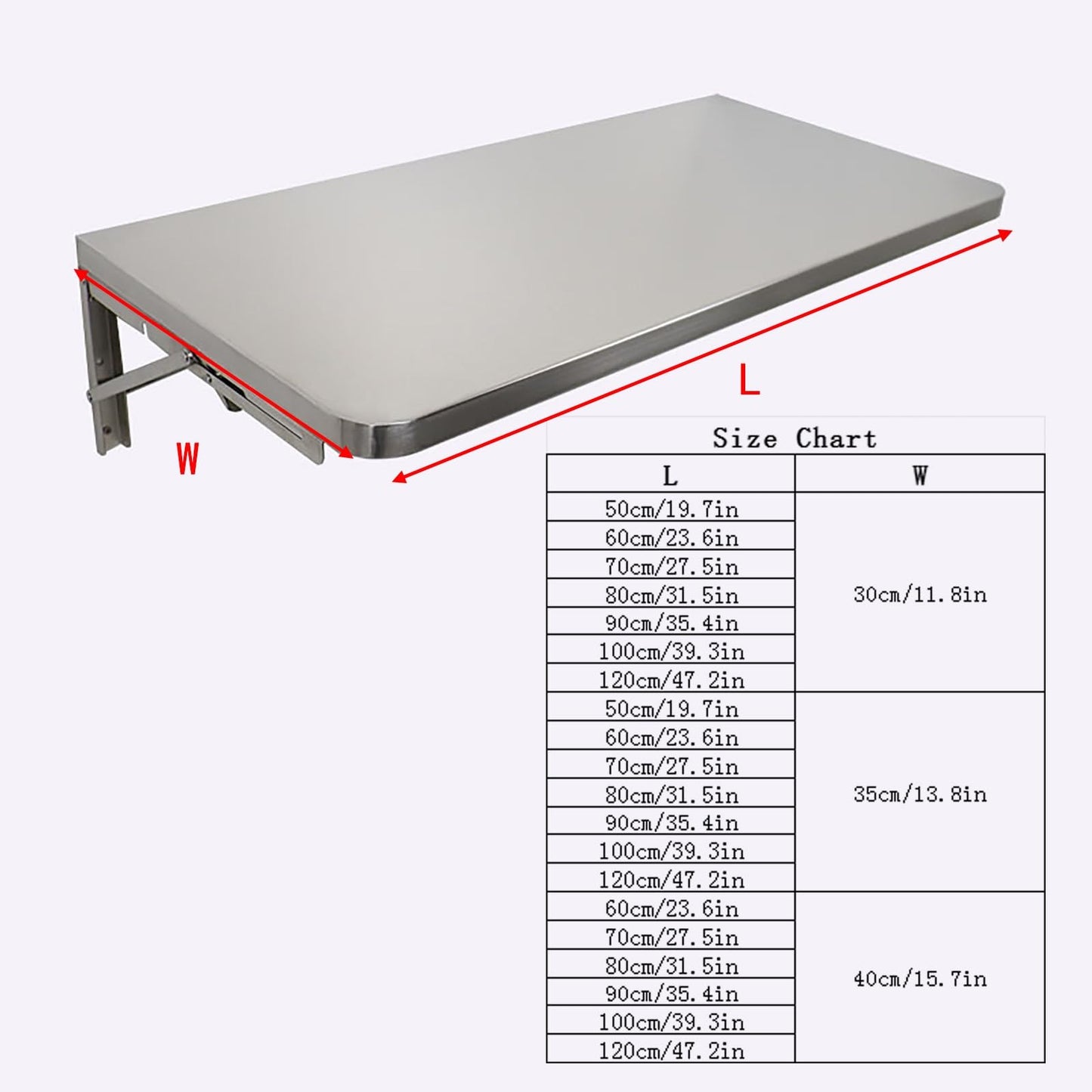 Stainless Steel Wall Mounted Desk - Commercial Folding Concession Shelf, Space-Saving Floating Table for Offices, Bedrooms, Study Rooms, Restaurants (50"x30")