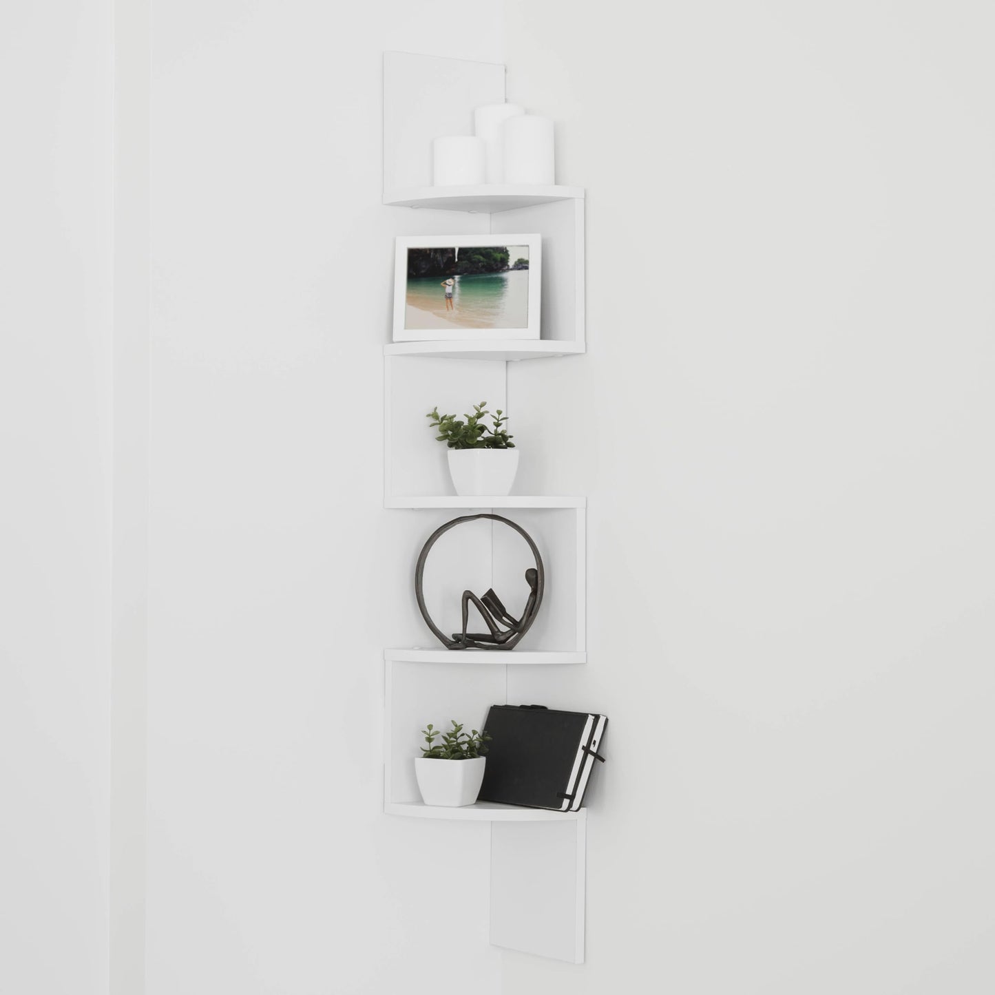 Danya B. XF11035W Large Decorative 5-Tier Corner Floating Wall Mount Display Shelving Unit - White