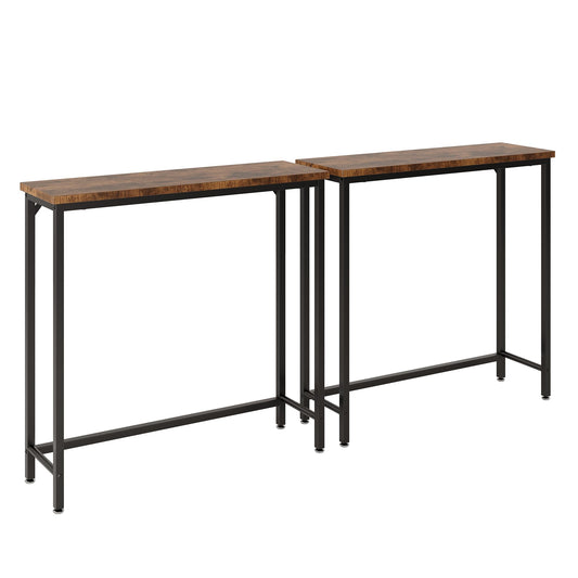 2 Pack Narrow Entryway Console Table & Sofa Side Table - Industrial Hallway Table for Small Spaces, Behind Couch Table, Multi-Functional Living Room Bedroom Office,Brown, 29.5" x 9.4" x 29.5"