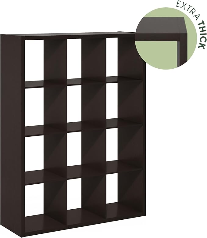Furinno Cubicle Book Shelf, 12-Cube Bookshelf, Extra Thick Frame Reversible
