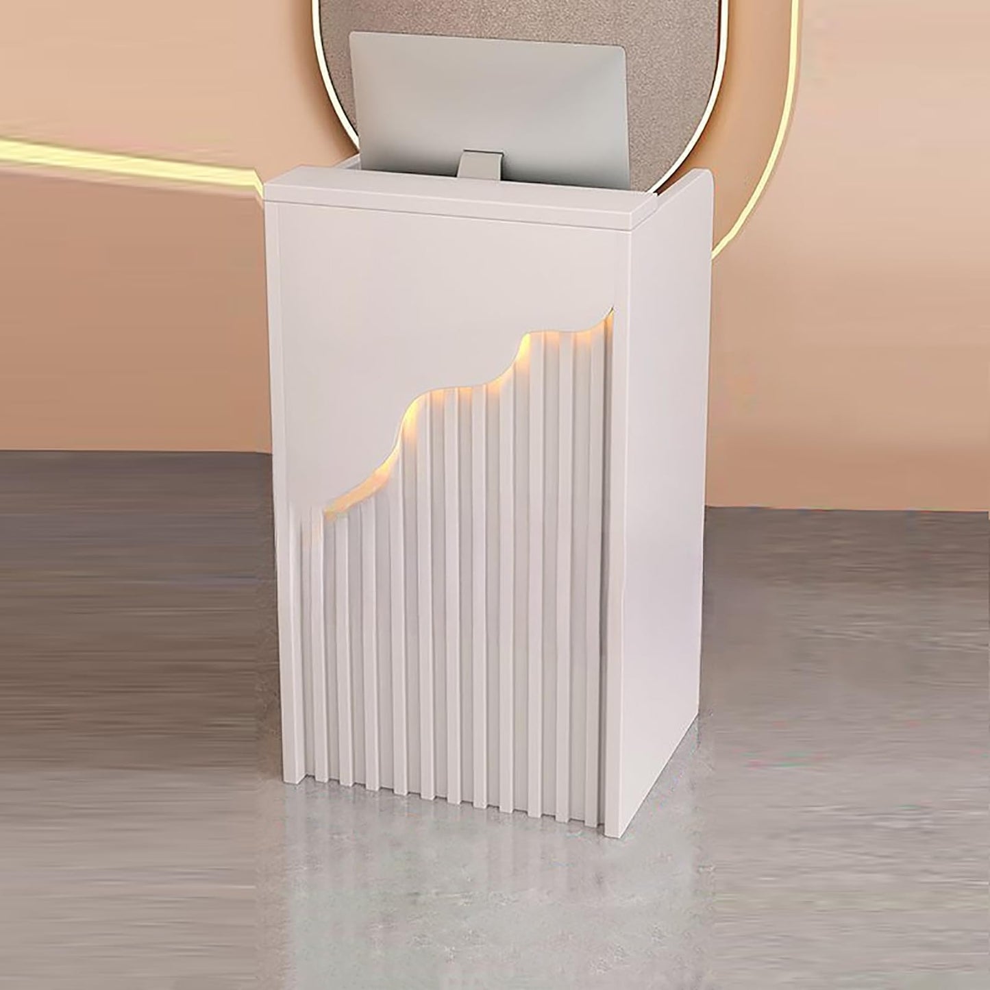 Reception Desk Counter Table - L-Shaped Cashier Front Desk, Wooden Design with Open Shelves & Drawers, Modern Retail Counter for Supermarkets, Convenience Stores & Hotels