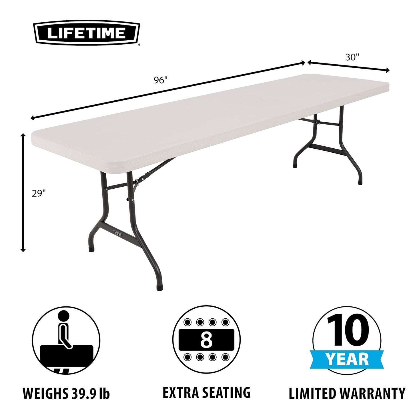 Lifetime 22980 Folding Utility Table, 8 Feet, Almond