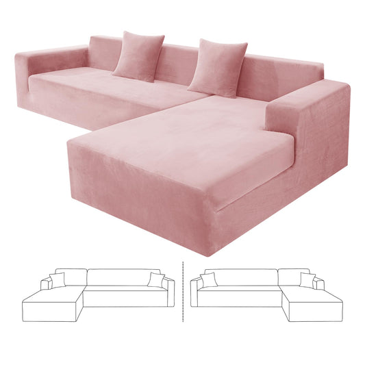 ZNSAYOTX 2026 Soft Velvet Sectional Couch Covers, Luxury Plush Slipcovers with Elastic Bottom for L Shape Sectional Sofa, 2 Pcs Pet Friendly Protector (3 Seat Couch + 2 Seat Chaise, Rose)