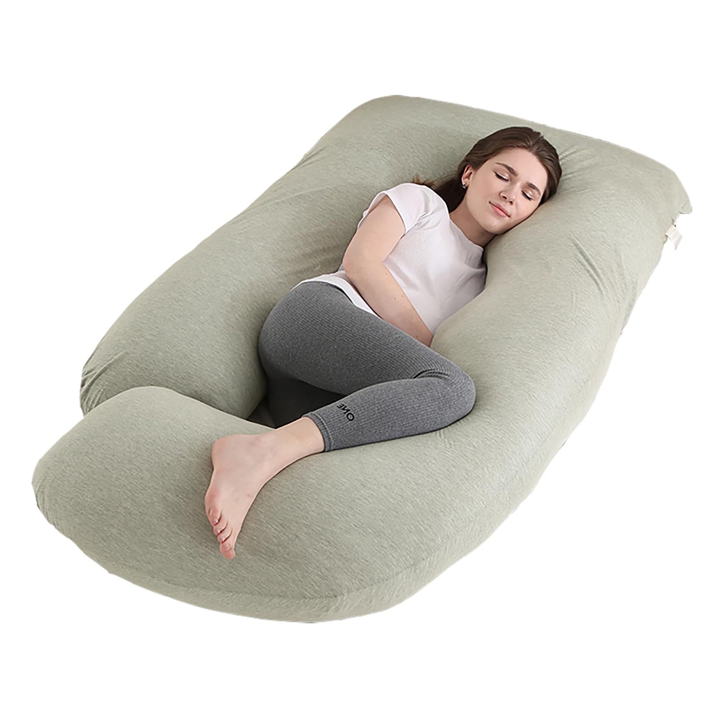 Jcickt Pregnancy Pillow for Sleeping,59 inch Maternity Pillow with Removable Washable Cover,J-Shaped Cooling Full Body Pregnant Pillow -Support for Backs,Legs, Belly, HIPS, Improve Sleep -Pea Green