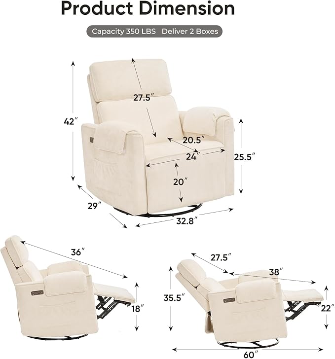 24" Extra Wide Swivel Rocker Recliner Chair