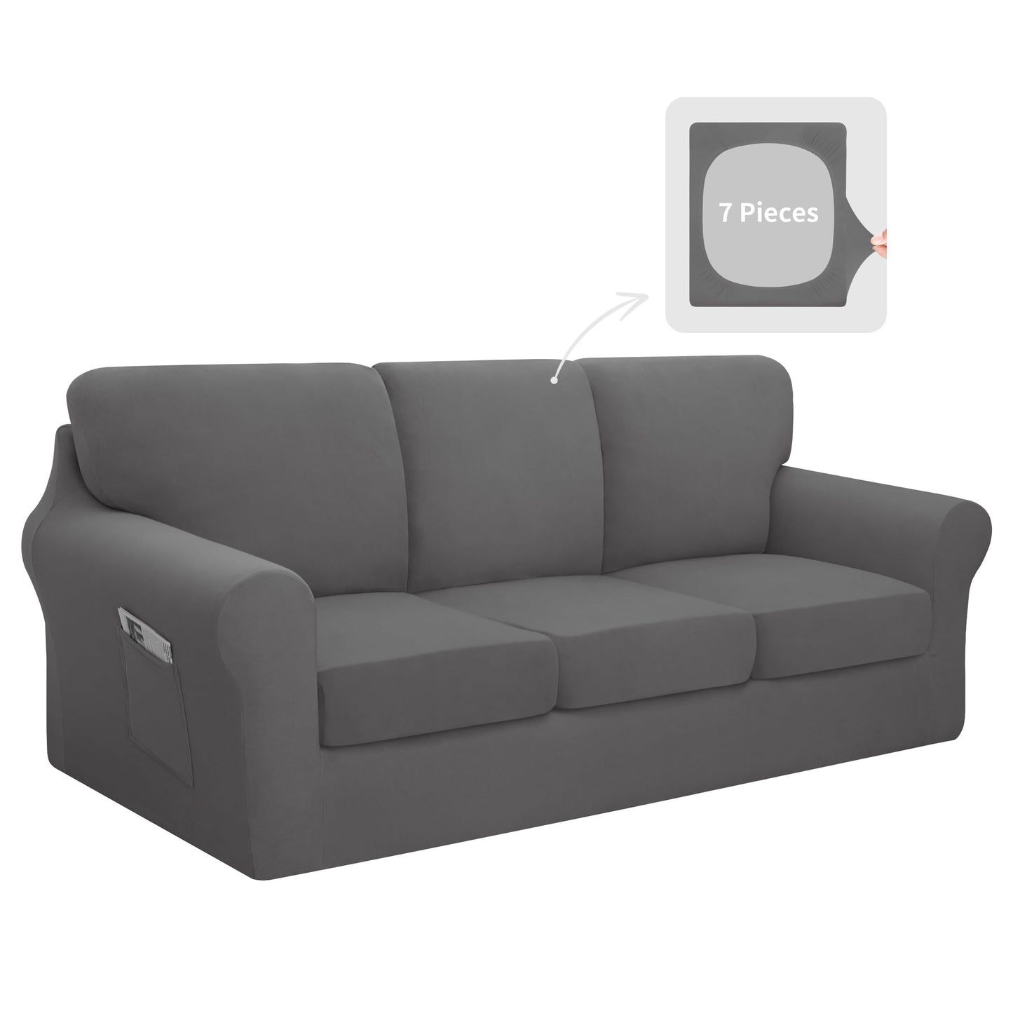 Easy-Going 7 Pieces Stretch Couch Cover Washable Sofa Cover Set for 3 Backrest and Seat Cushion Couch Anti-Slip Sofa Slipcover Furniture Protector with Elastic Bottom (Large, Light Grey)