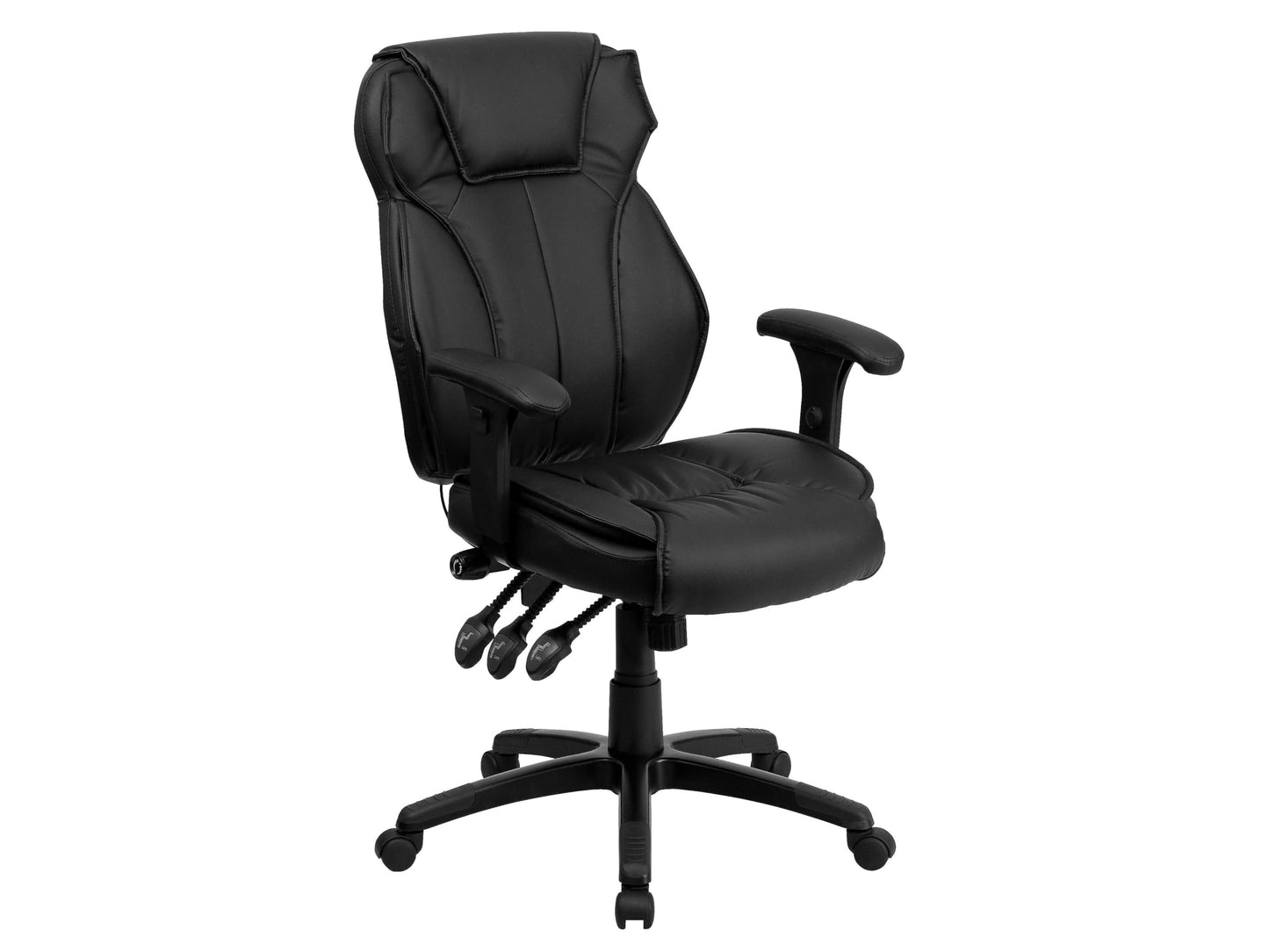 Flash Furniture Hansel High Back Black LeatherSoft Multifunction Executive Swivel Ergonomic Office Chair with Lumbar Support Knob with Arms