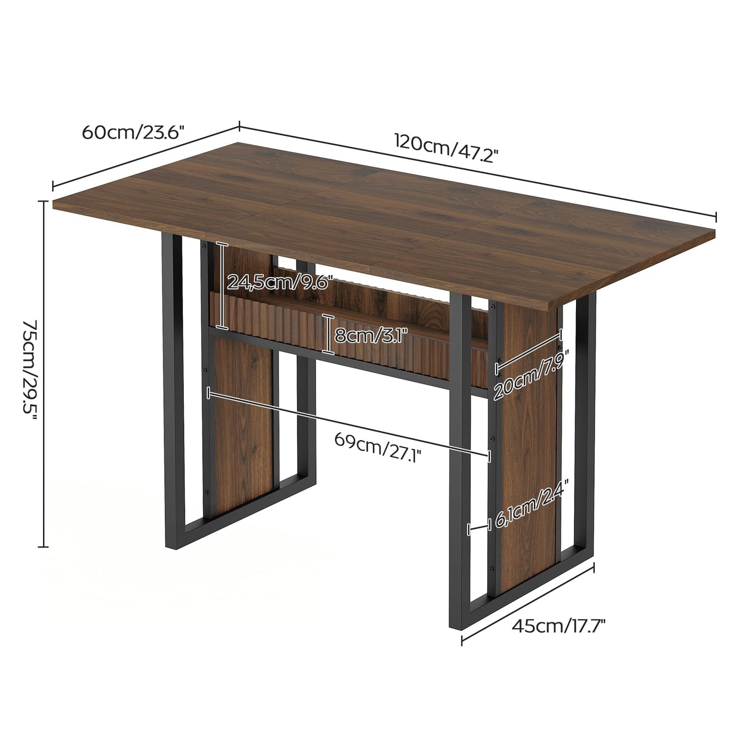 YATINEY 47.2 Inch Dining Table for 4, Kitchen Table with Storage, Morden Dining Room Table, Easy Assembly, Walnut CZ01BH
