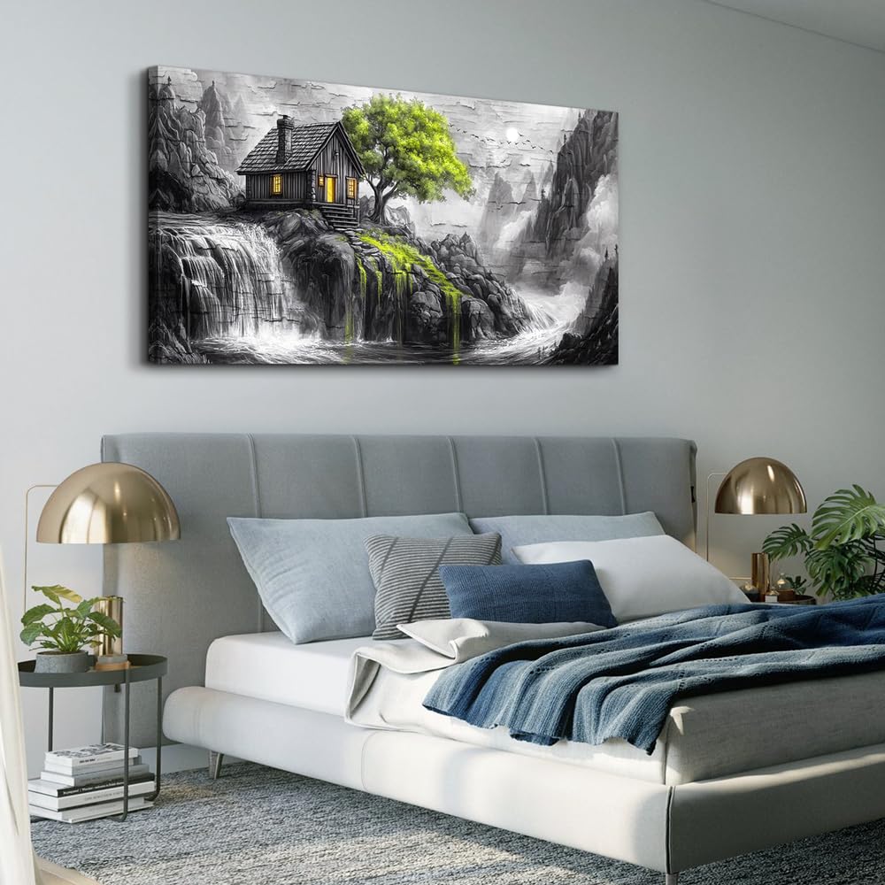 ERQINHUA Black And White Wall Painting Canvas Wall Art For Living Room Wall Decor For Bedroom Office Decoration Green Tree Landscape Pictures Artwork Modern Inspiration Posters Home Decor 20"X40"