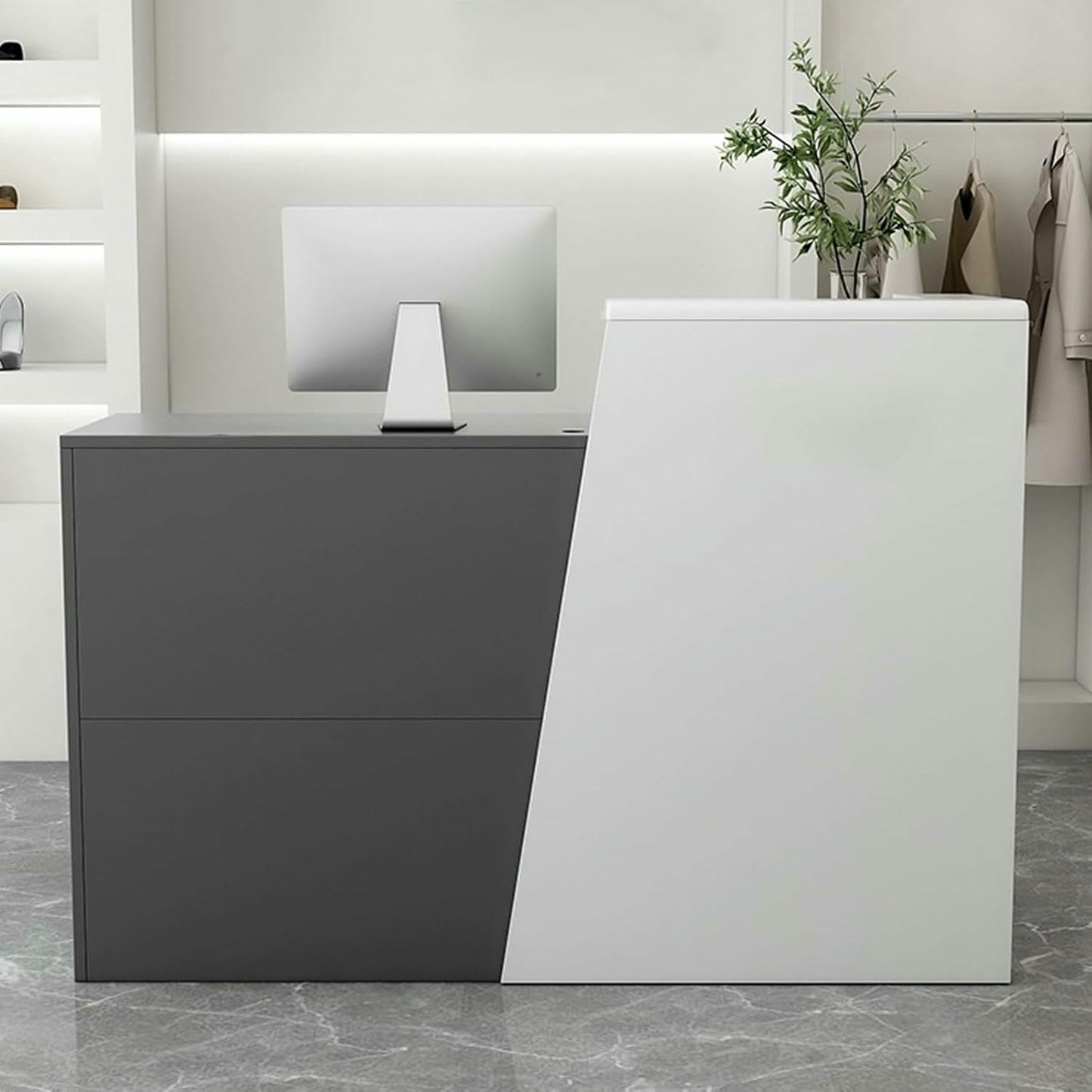 WRTYHGVGT Reception Desk, Front Counter Desk, Reception Room Tables with Lockable Drawer and Keyboard Holder, Simple Retail Checkout Counter, for Clothing Salon Shop Hotel(White,140cm/55.1in)