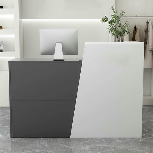 WRTYHGVGT Reception Desk, Front Counter Desk, Reception Room Tables with Lockable Drawer and Keyboard Holder, Simple Retail Checkout Counter, for Clothing Salon Shop Hotel(White,140cm/55.1in)