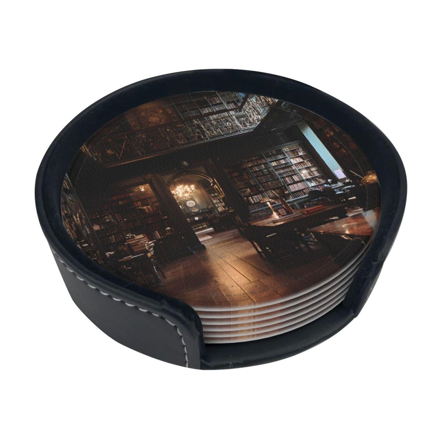 6 Pcs Tidy Library Round Coasters Set Durable Versatile with A Portable Storage Box for Home Décor