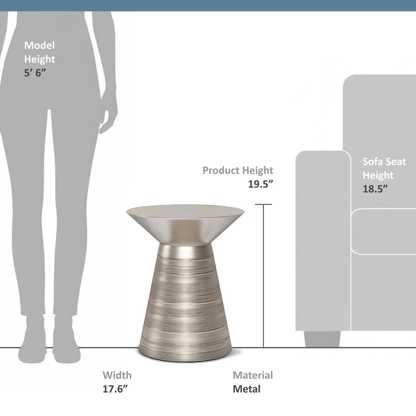 SIMPLIHOME Sheridan Metal Table - 18" Wide x 20" High Solid Metal Round Side Table in Antique Silver, Industrial Accent Table for Living Room, Bedroom, or Office with Sculptural Design, Assembled
