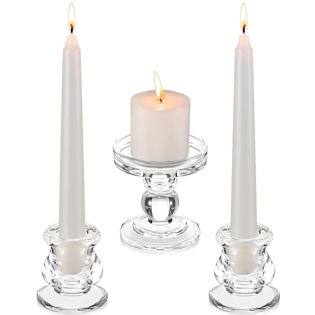 Rtteri Unity Candle Holder for Wedding Set of 3 Glass Candlestick Holder for Taper and Pillar Candle 3.5'' 2.2'' Wedding Ceremony Dinning Table Centerpiece Home Party Birthday Church Decor(Clear)