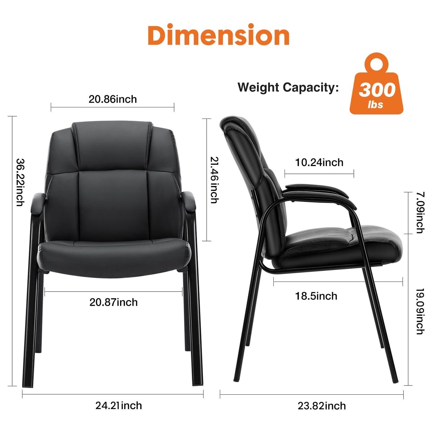 Sweetcrispy Waiting Room Guest Chair, Office Desk Reception Chair PU Leather No Wheels with Padded Armrest for Conference Lobby Area Meeting Medical Clinic Room