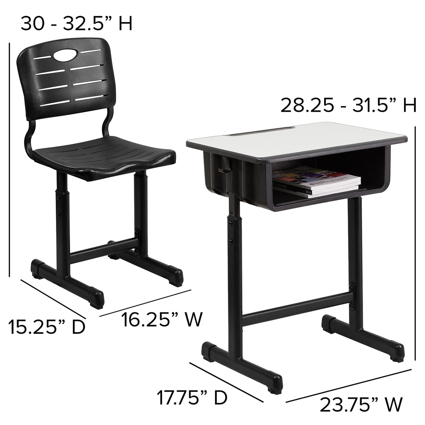 Flash Furniture Nila Set of 3 Adjustable Height Student Desks and Chairs with Black Pedestal Frames