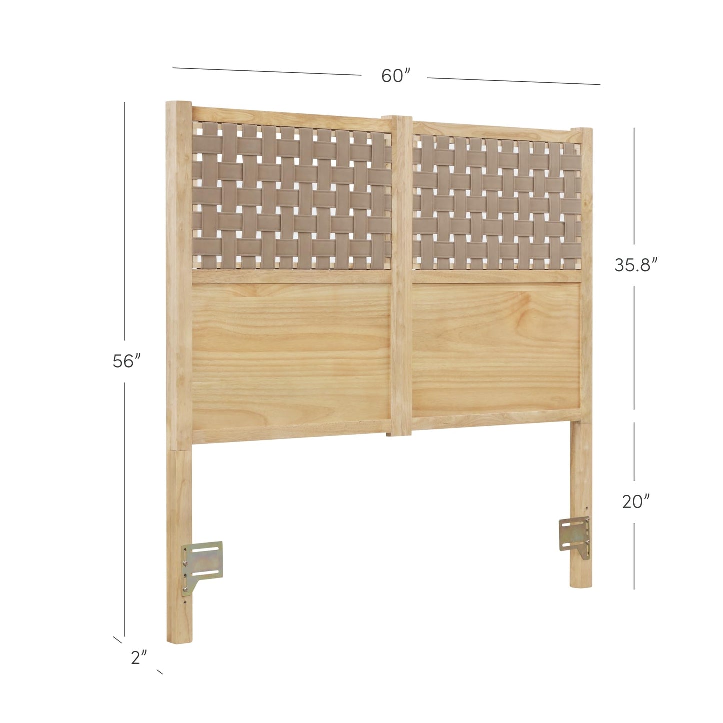 Nathan James Evelyn Scandinavian Brushed Finish and Faux Leather Weave Headboard, Queen, Natural Brown Wood