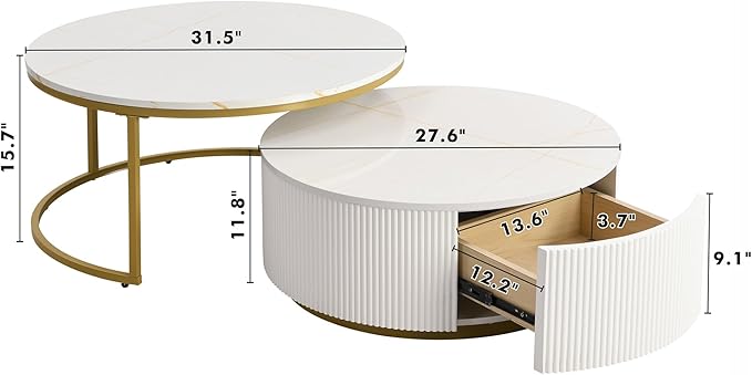 Modern Round Nesting Coffee Table Fluted