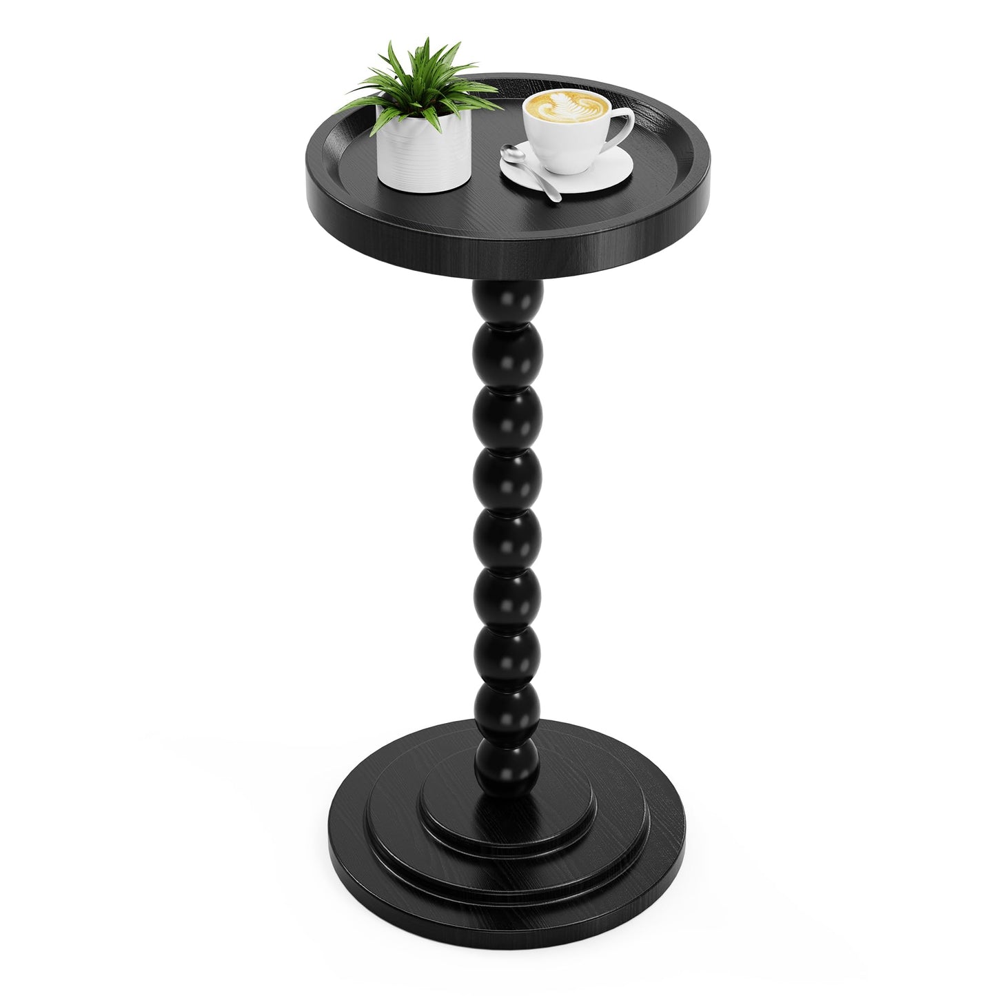 Round Wooden Side Table & Drink Table | Sturdy & Functional Mid-Century Modern Design with Solid Wood Base for Living Room, Bedroom, Office & More