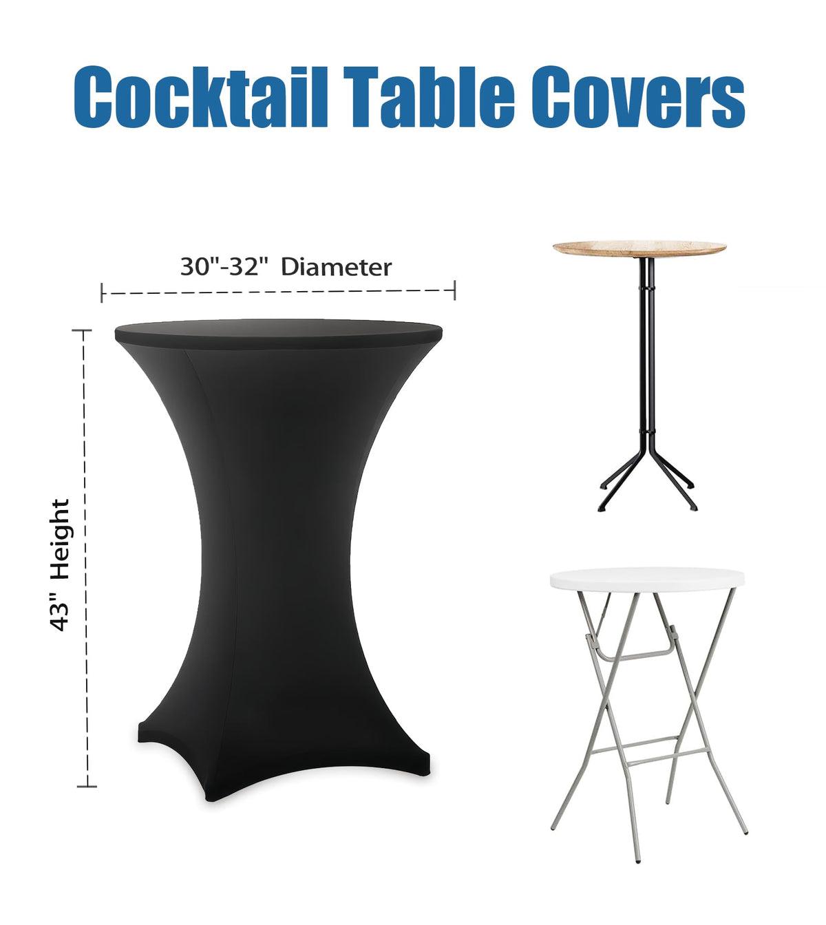 Lemict Cocktail Table Covers - 2 Pack 32x43 Inch Table Cloth - Black Fitted Stretch Spandex Round High Top Tablecloth for Party, Bar, Birthday, Pub, Banquet