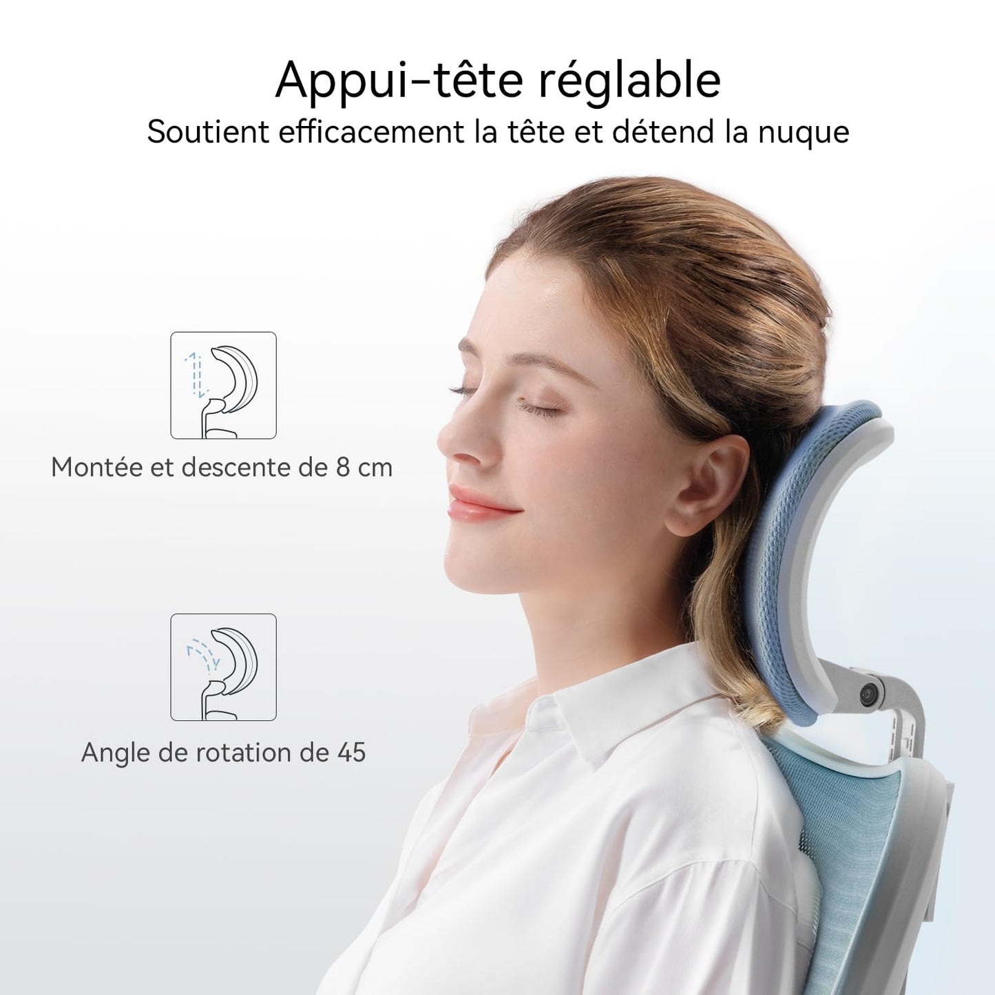 SIHOO M18 Ergonomic Office Chair, Computer Desk Chair with Adjustable Headrest and Lumbar Support, High Back Executive Swivel Chair for Home Office (Light Blue)