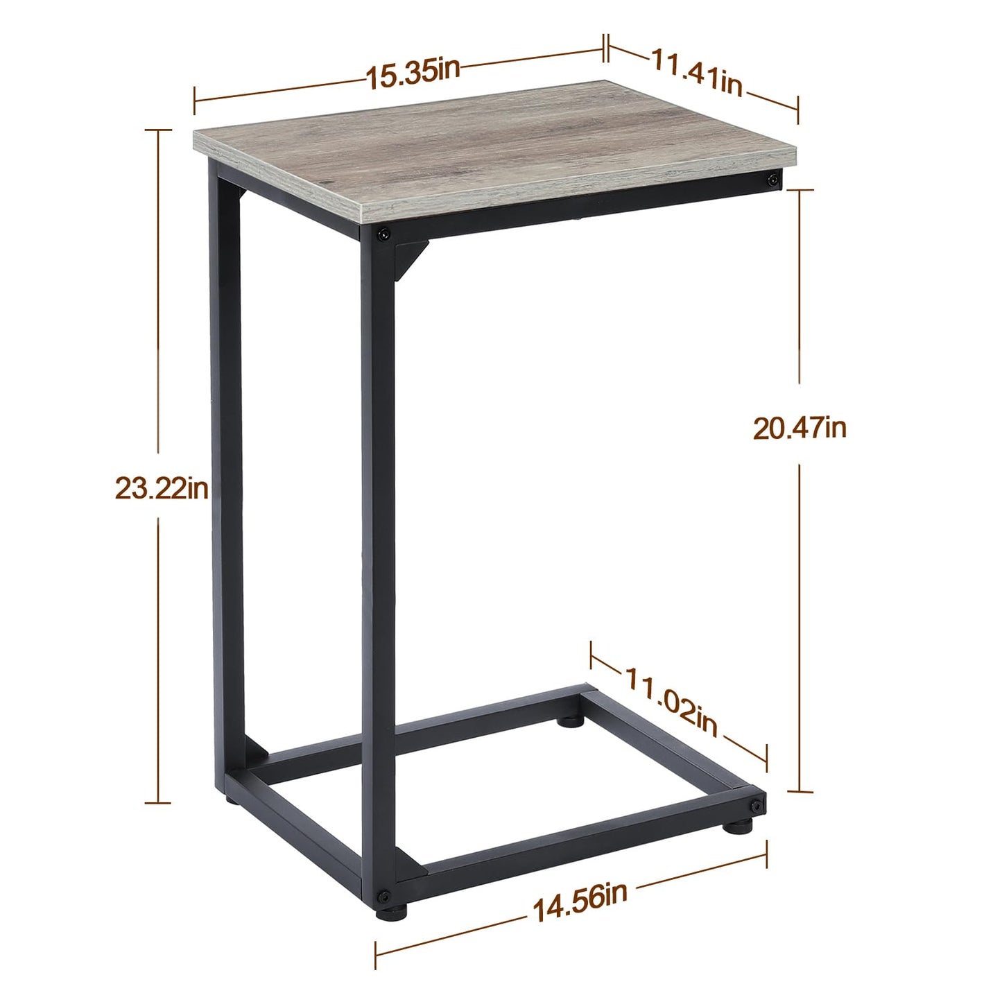 AMHANCIBLE C Shaped End Table, Slide Under Couch Table for Sofa, TV Tray Snack Table, Small Side Table for Small Space, Living Room, Grey HET02CGY-1