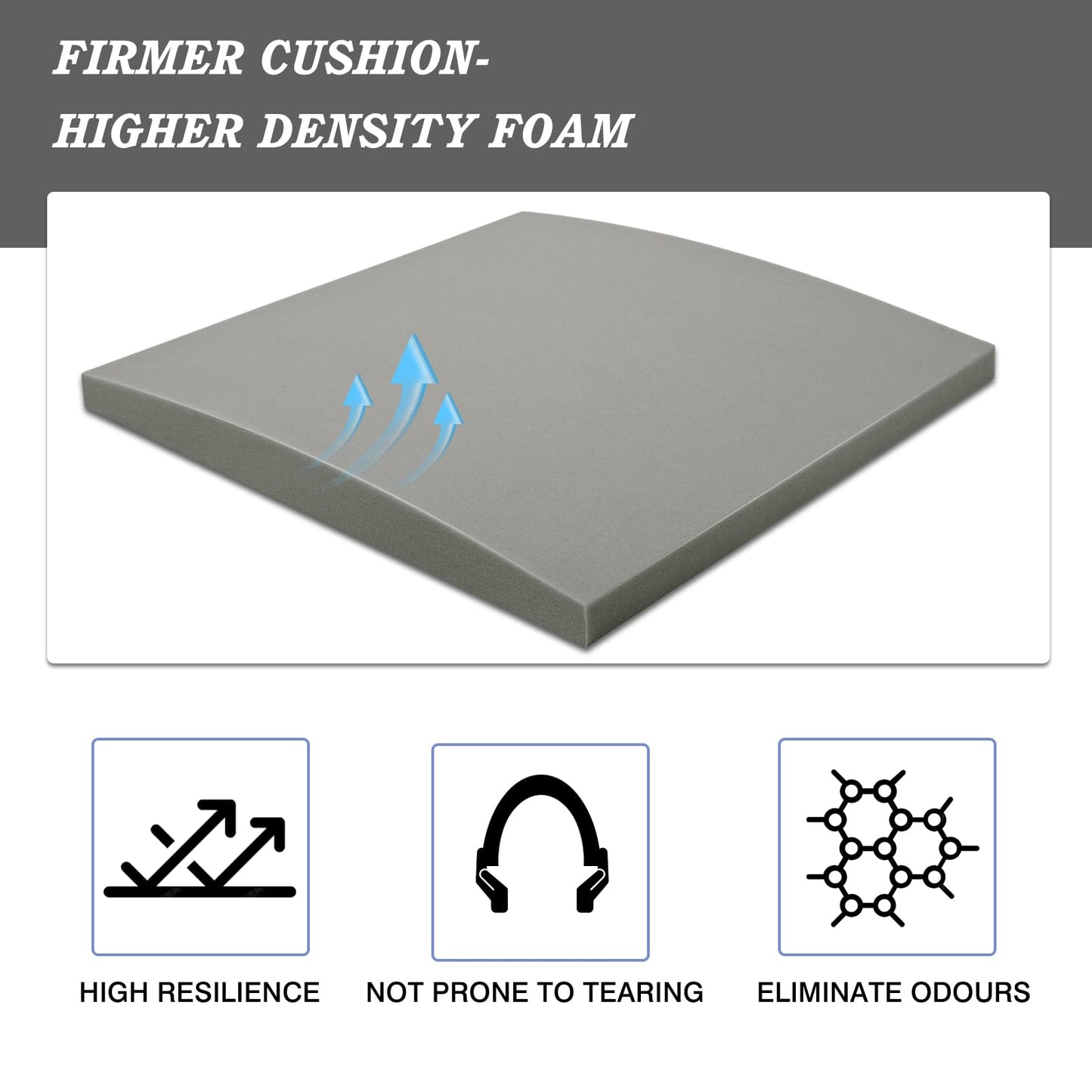 HAVARGO Couch Cushion Support High Density Foam 22X22X2.4 Inches Sofa Couch Supports for Sagging Cushions Light Grey 2Pcs with Anti Slip Mesh Fabric