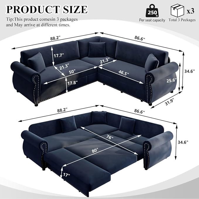 88.2" Sectional Sleeper Sofa