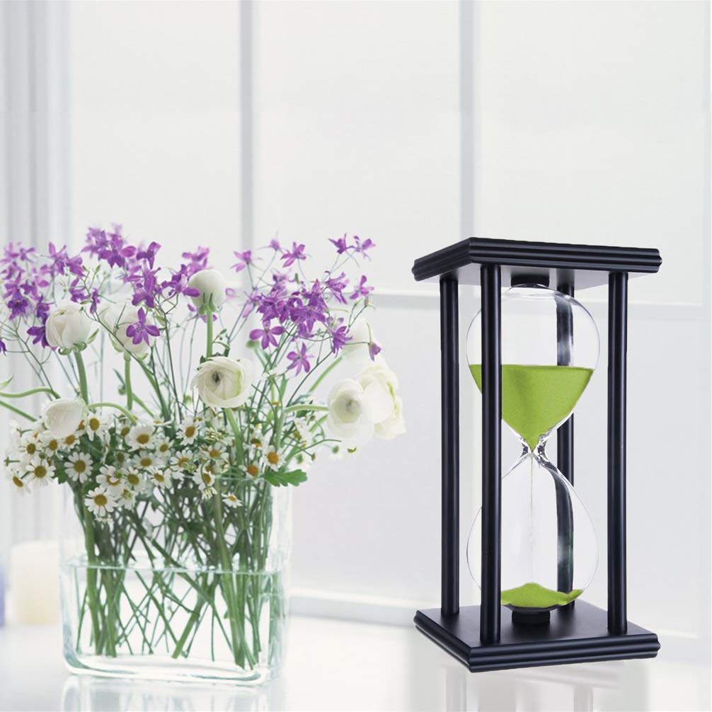 Lodunsyr Hourglass Timer for 60 Minutes Sandglass Timer for Kitchen Living Room Home Office Desk Bedroom Party Festival Coffee Table Book Shelf School Game Sand Timer Clock (Black Frame Green Sand)