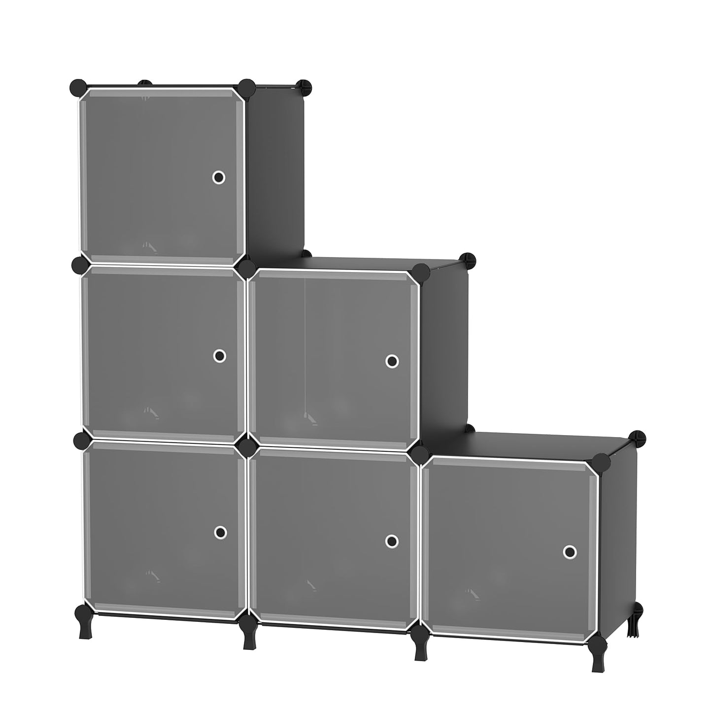 ATTDETJL Cube Storage Organizer, 6 Cube Shelves Unit with Doors,DIY Stackable Plastic Clothes Organizer for Bedroom and Under Stairs Storage Unit, 30 x 30 x 30 x 30 cm Grey ATTSL6004 (6, Black)