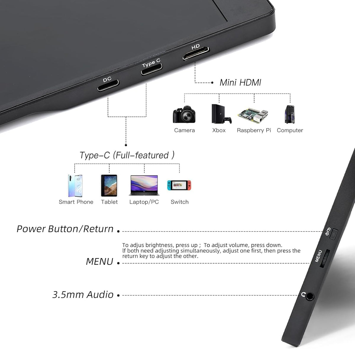 QQU 14" Portable Touchscreen Monitor, 1920 x 1200 IPS/HDR Ultra-Slim Travel Display with VESA Mount & Smart Cover, Kickstand & Speakers, HDMI USB-C External Monitor for Laptop, PC,Phone, Tablet, PS4/5