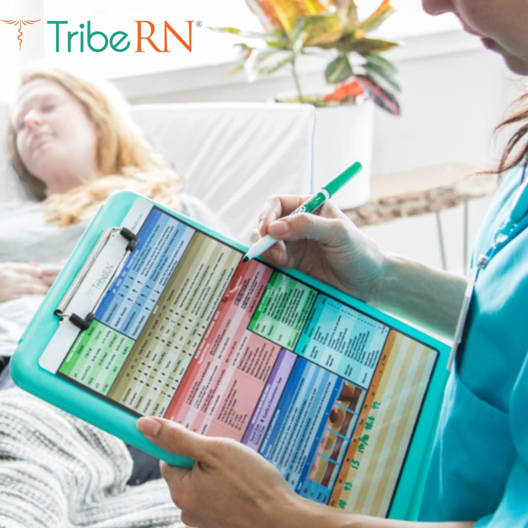 Tribe RN Nursing Clipboard with Storage - Medical Clipboard Nursing Essentials for Nurses and Nursing Students School Supplies with Quick Access Reference Guide (Mint)