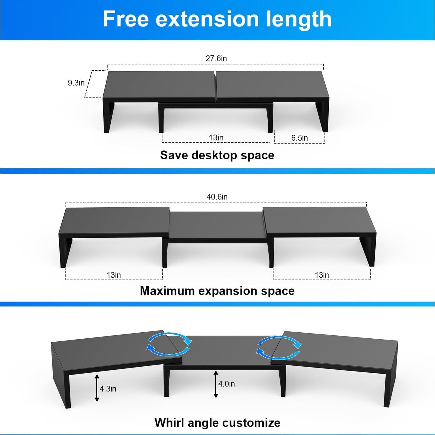 OUTIOE Dual Monitor Stand for Desk, Metal Computer Stand, Desk Shelf Riser,Desktop Organizer for Home and Office Use (Black)