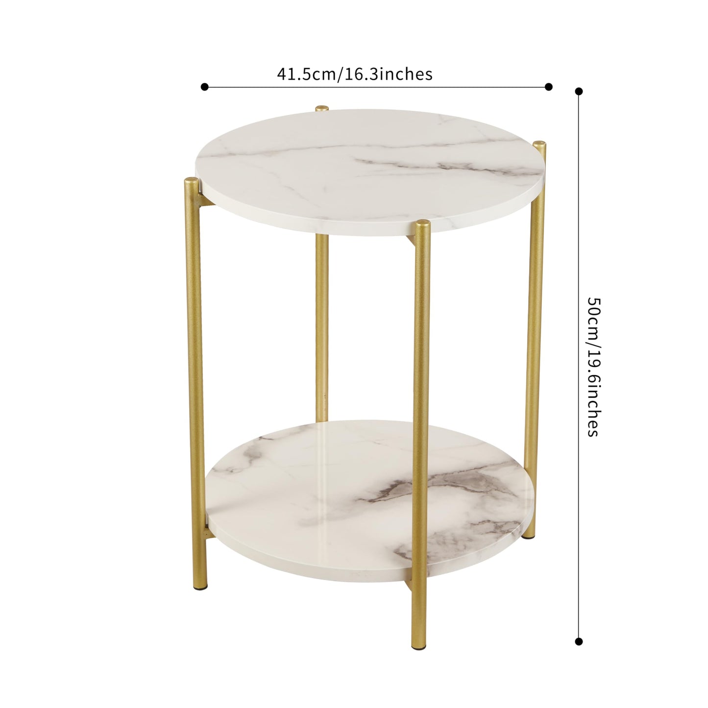 Gawicpy 2 Tier Round Side Table, Folding End Tables Coffee Table Simplistic Sofa Table Waterproof Removable Tray Table Indoor Outdoor Accent Table for Living Room Bedroom (Faux Marble White, 1pcs)