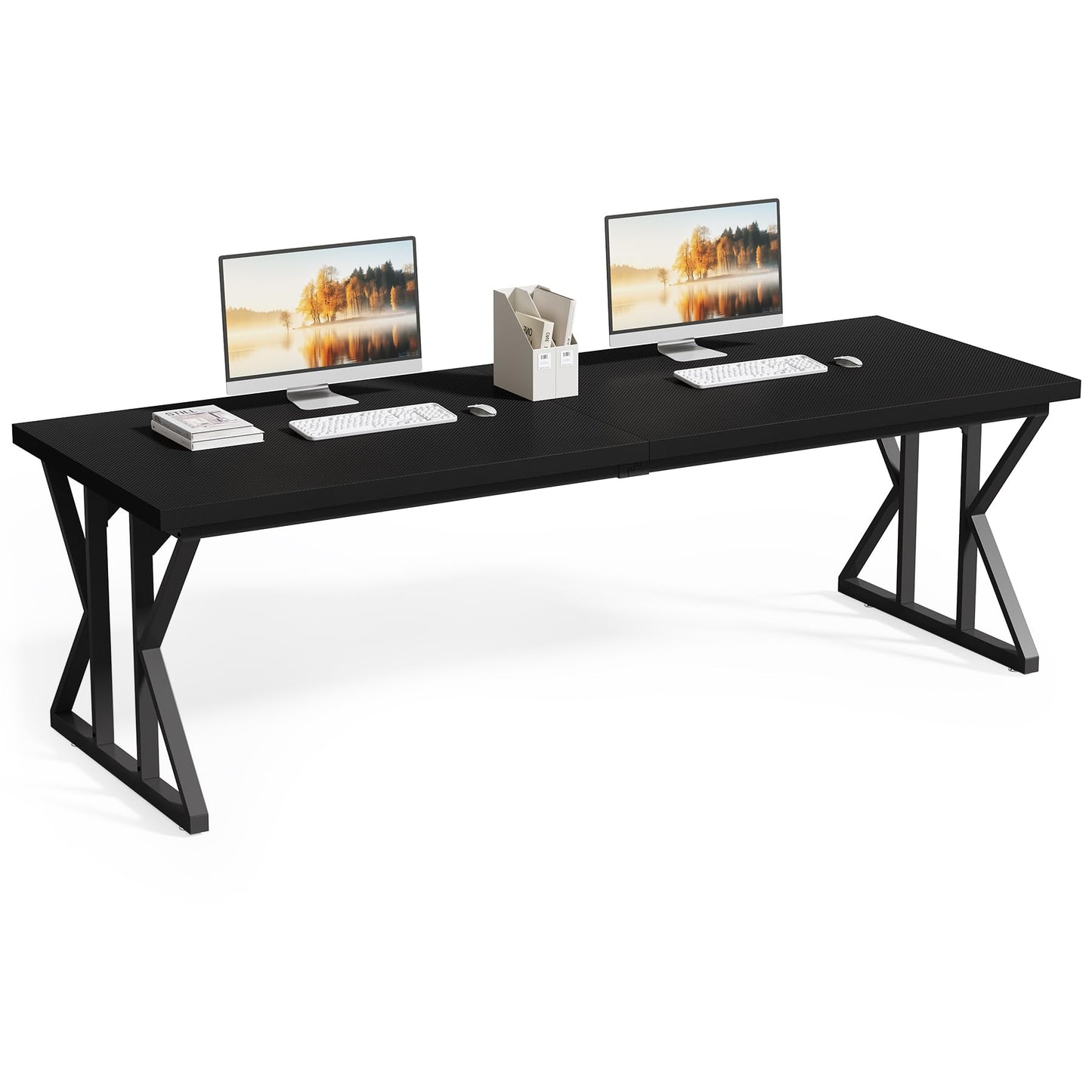 LITTLE TREE 78.7 Inch Large Executive Desk, Extra Long Computer Office Desk Workstation, Modern Simple Style Laptop Table, Sturdy Wooden Writing Workstation for Home Black