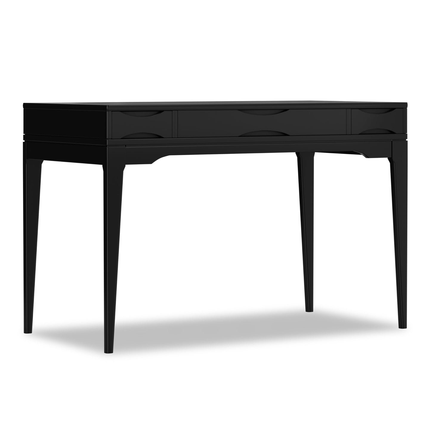 SIMPLIHOME Harper Small Desk - 48 inch Wide Solid Hardwood Writing Desk in Black, Mid-Century Modern Home Office Table for Study or Work with 2 Drawers and Flip-Down Keyboard Tray
