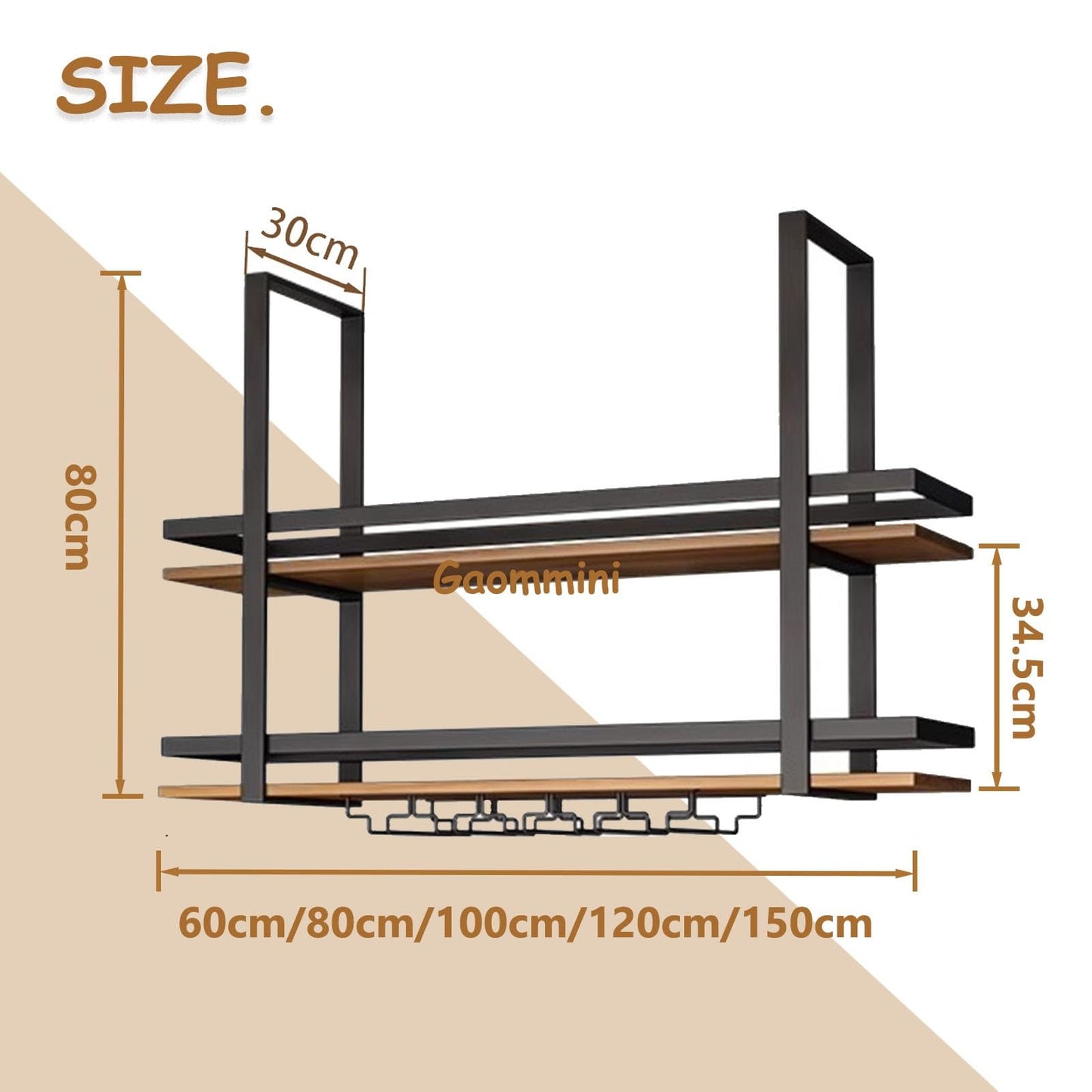 GFRWKCEX Ceiling Floating Shelves, Black Metal Frame Hanging Wine Rack, 2-Layer Wall Mounted Wine Glass Rack, Decoration Wine Storage Holder for Bar Cafe Kitchen(80x30x80cm)