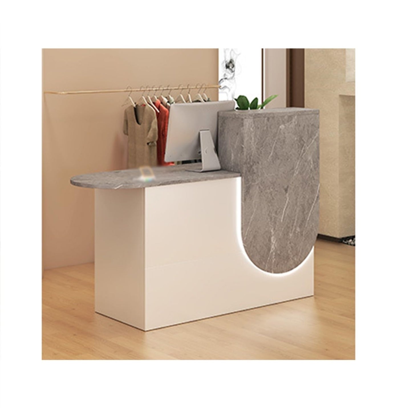 Stylish Modern Reception Desk - Durable Front Office Counter with Rounded Corners, Stable Load-Bearing, Wear-Resistant Design (Gray & White, 100CM Left)