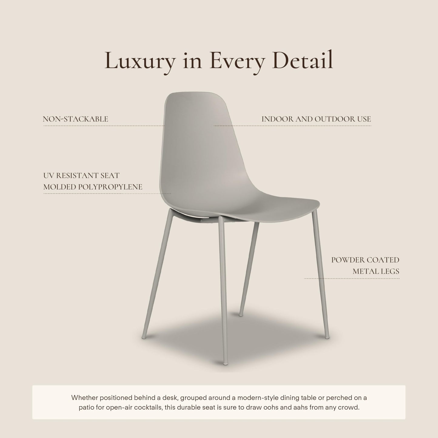 Poly & BARK Isla Modern Kitchen Chairs Set of 4 - Plastic Dining Chair with Metal Legs - Quick Assembly Simple Cafe Chairs Plastic for Indoor or Outdoor - Feather Grey