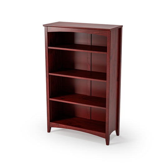 Camaflexi Shaker Style 4 Shelf Bookcase/Solid Wood / 48" High/Adjustable Shelving/Closed Back/Display Bookshelf for Living Room, Bedroom, Home and Office, Red Garnet Stain