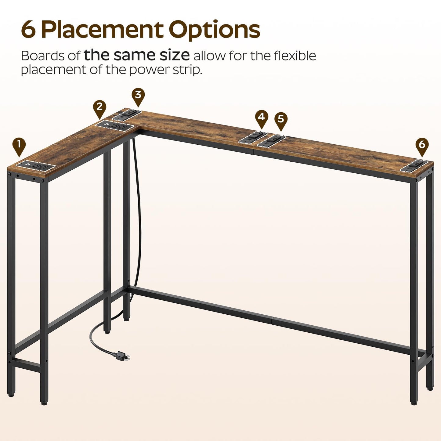 YATINEY Narrow Console Table with Outlets, 70.9" Sofa Table Narrow Long, L Shaped Behind Couch Entryway Table with Charging Station, for Living Room, Hallway, 3 Assembly Options, Rustic Brown CT07UBR
